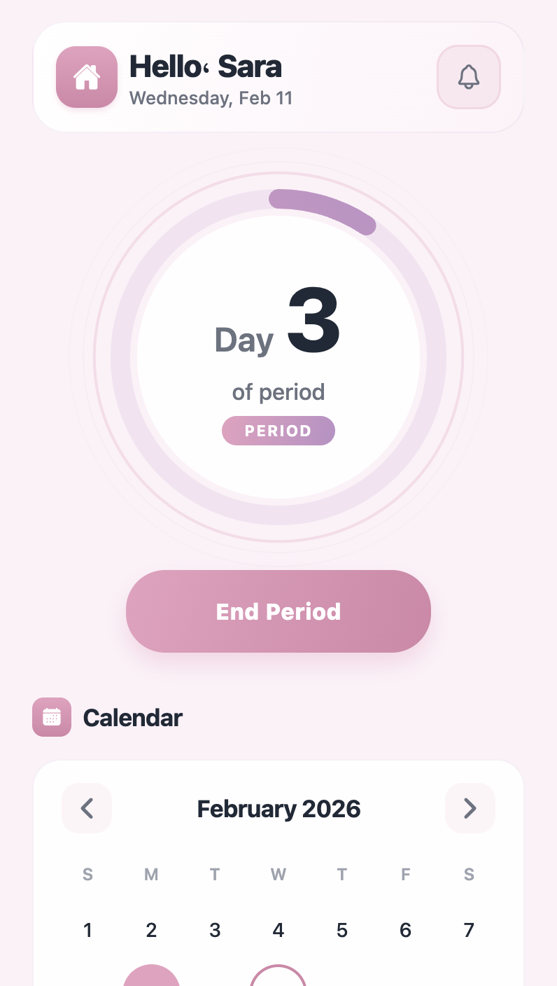 LadyFlow App - Home Screen